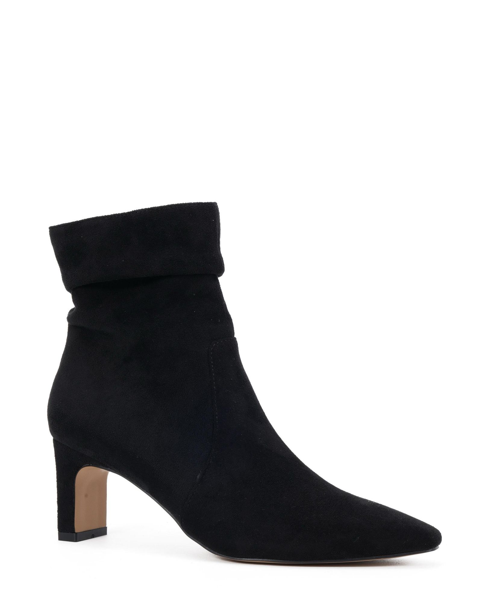 Kallie Black Ruched Ankle Mid Slim Block Boot