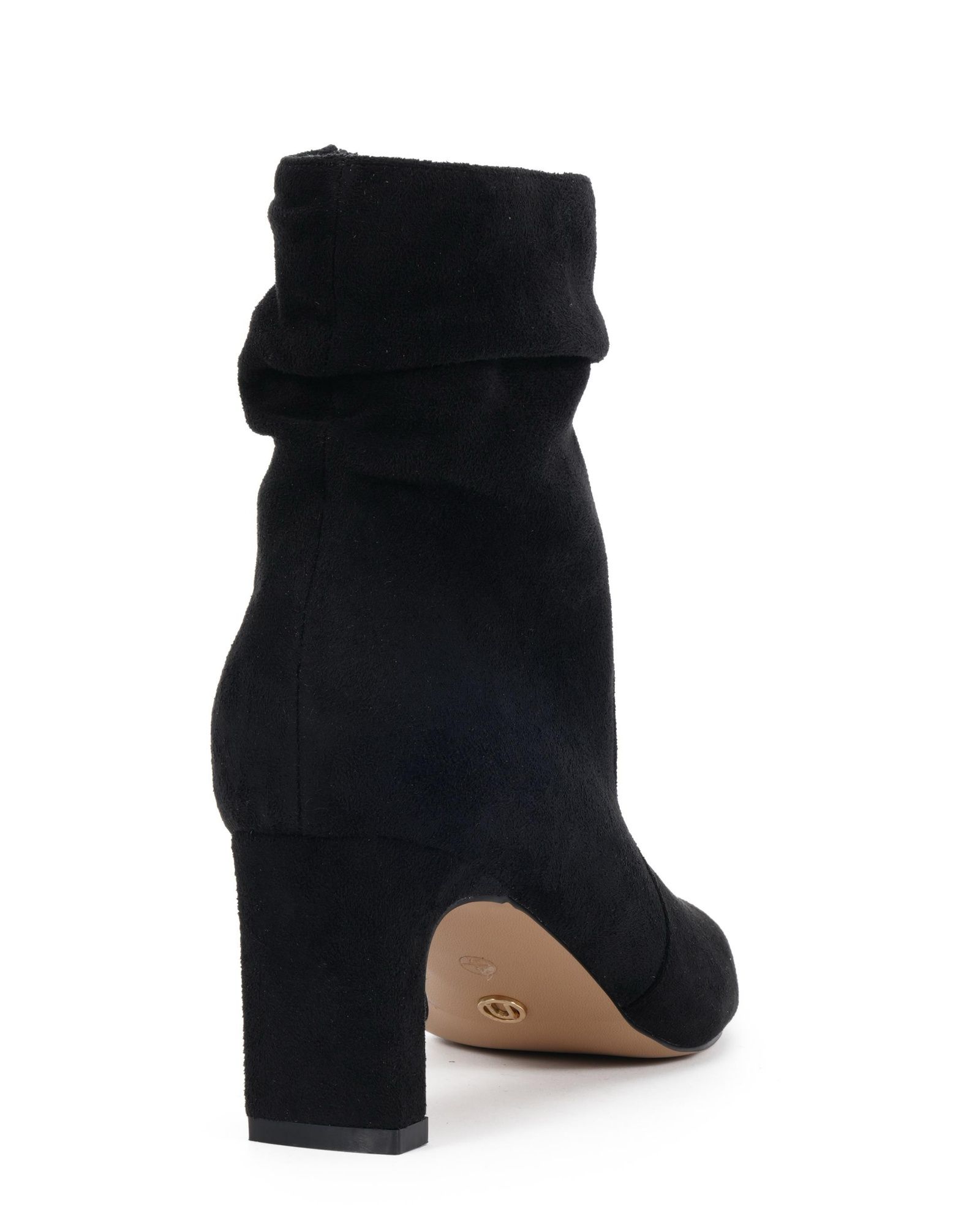 Kallie Black Ruched Ankle Mid Slim Block Boot
