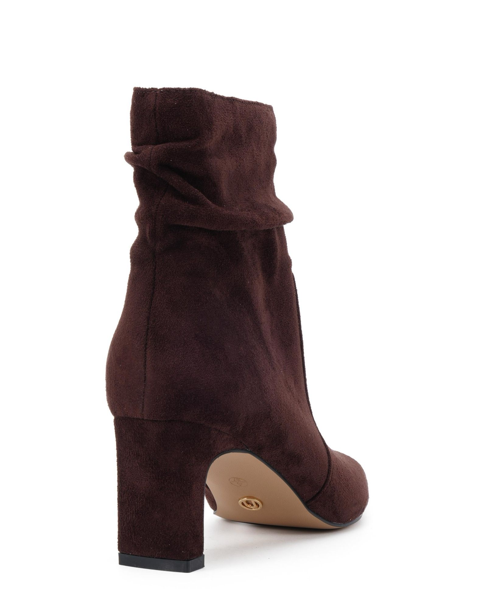 Kallie Brown Ruched Ankle Mid Slim Block Boot