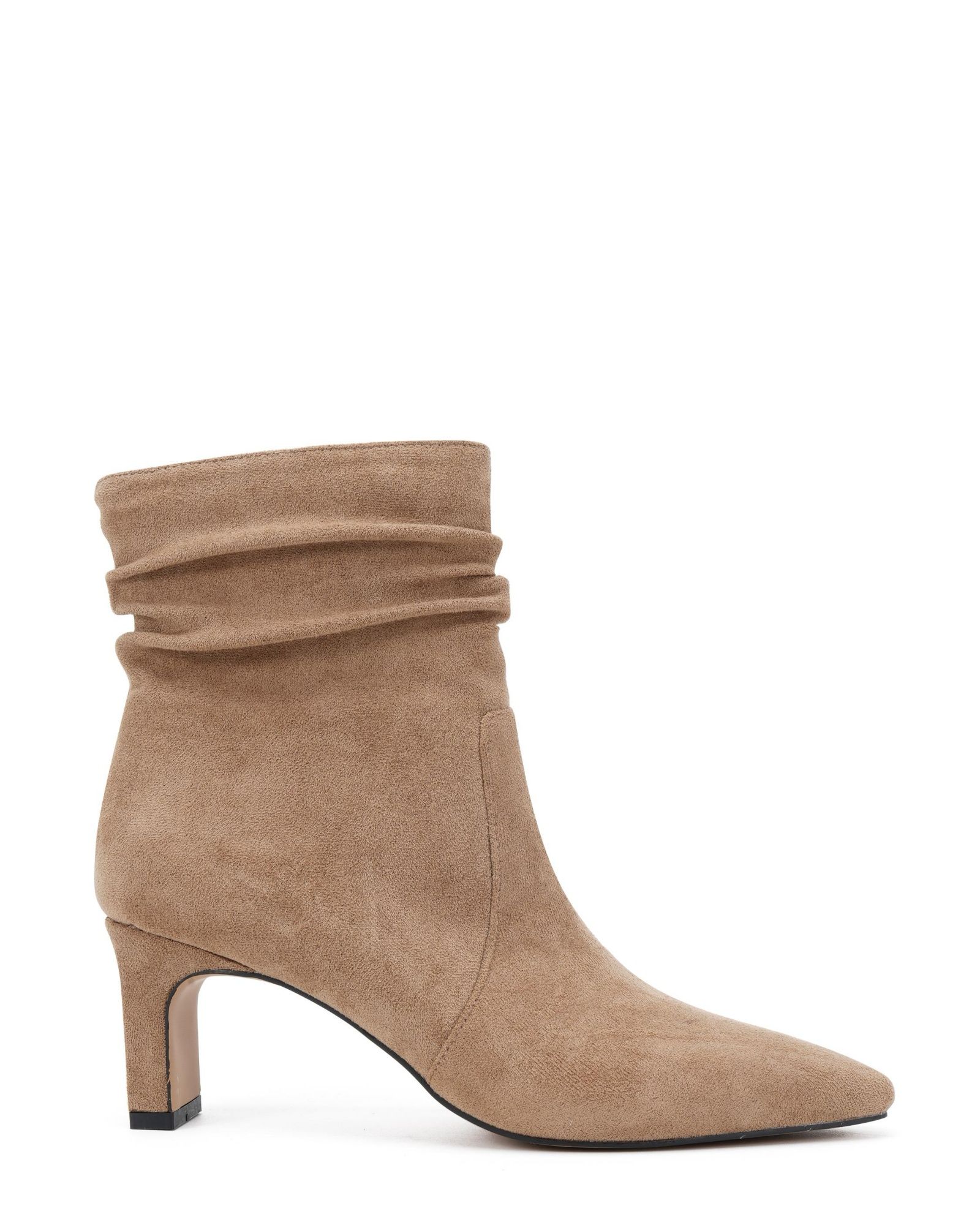 Kallie Taupe Ruched Ankle Mid Slim Block Boot