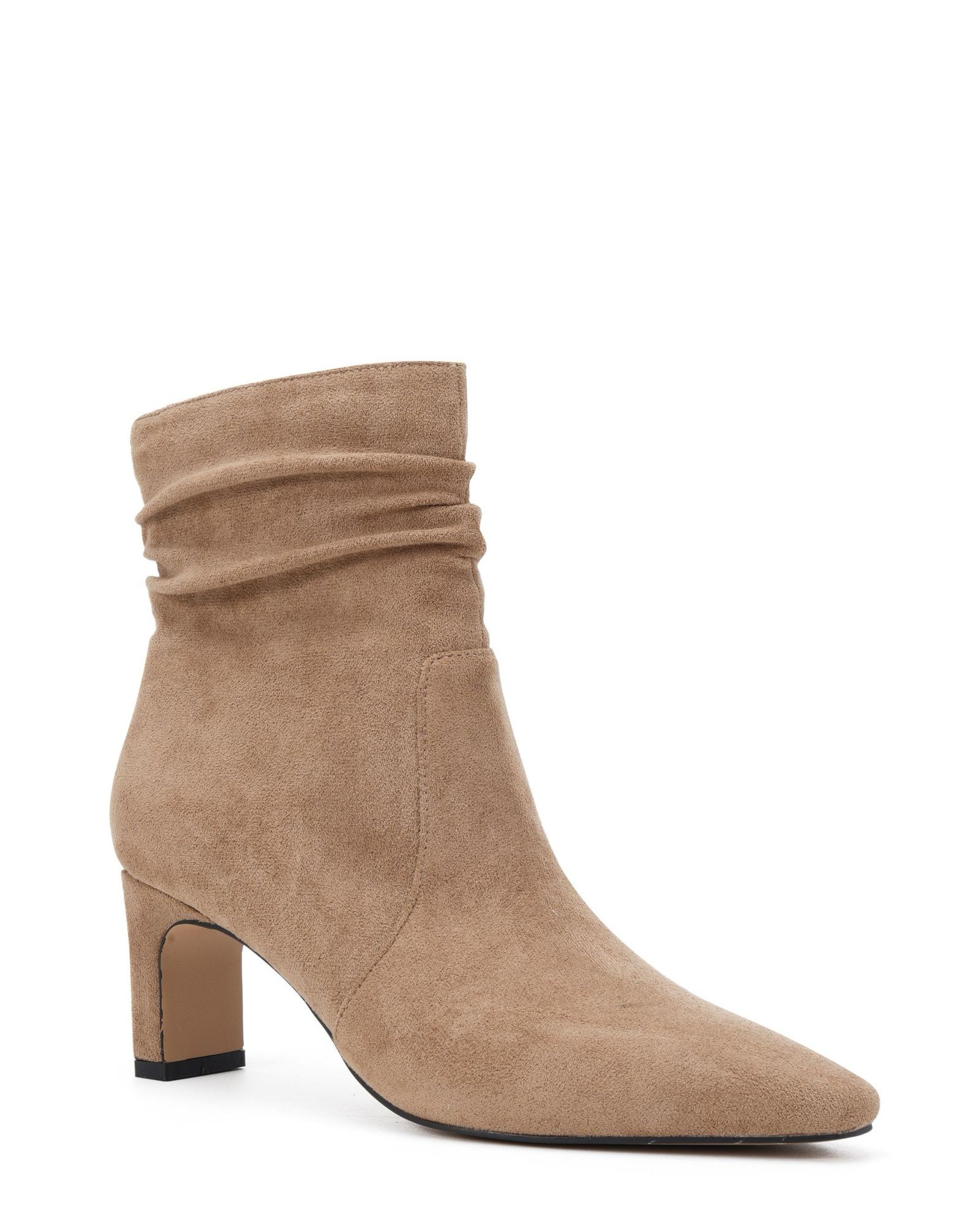 Wide Fit Kallie Taupe Ruched Ankle Mid Slim Block Boot