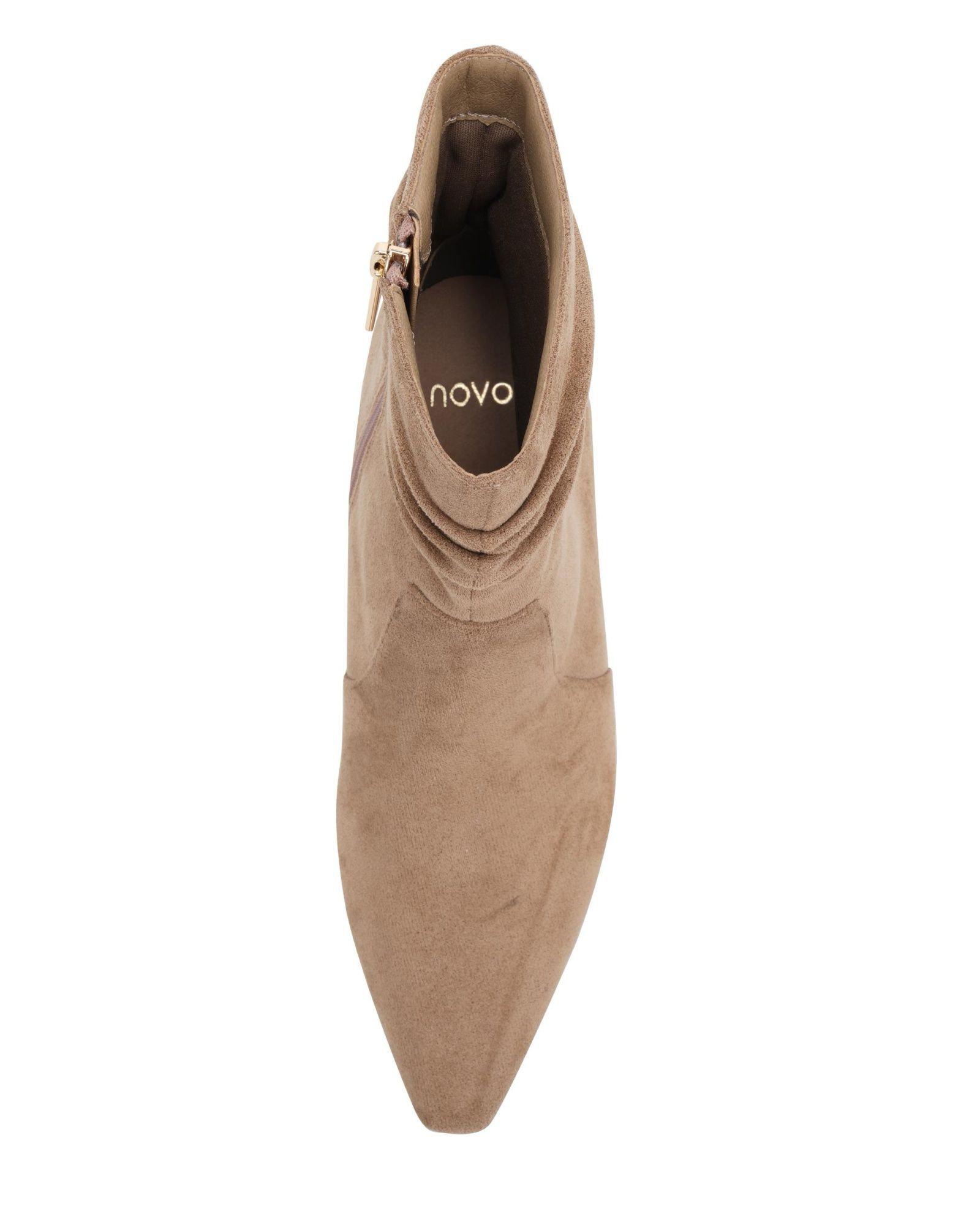 Kallie Taupe Ruched Ankle Mid Slim Block Boot