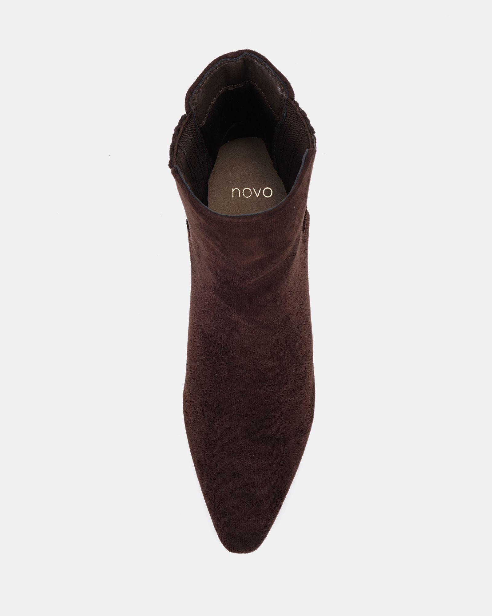 KARA Brown Low Slim Block Heel Square Point Chelsea Ankle Boo