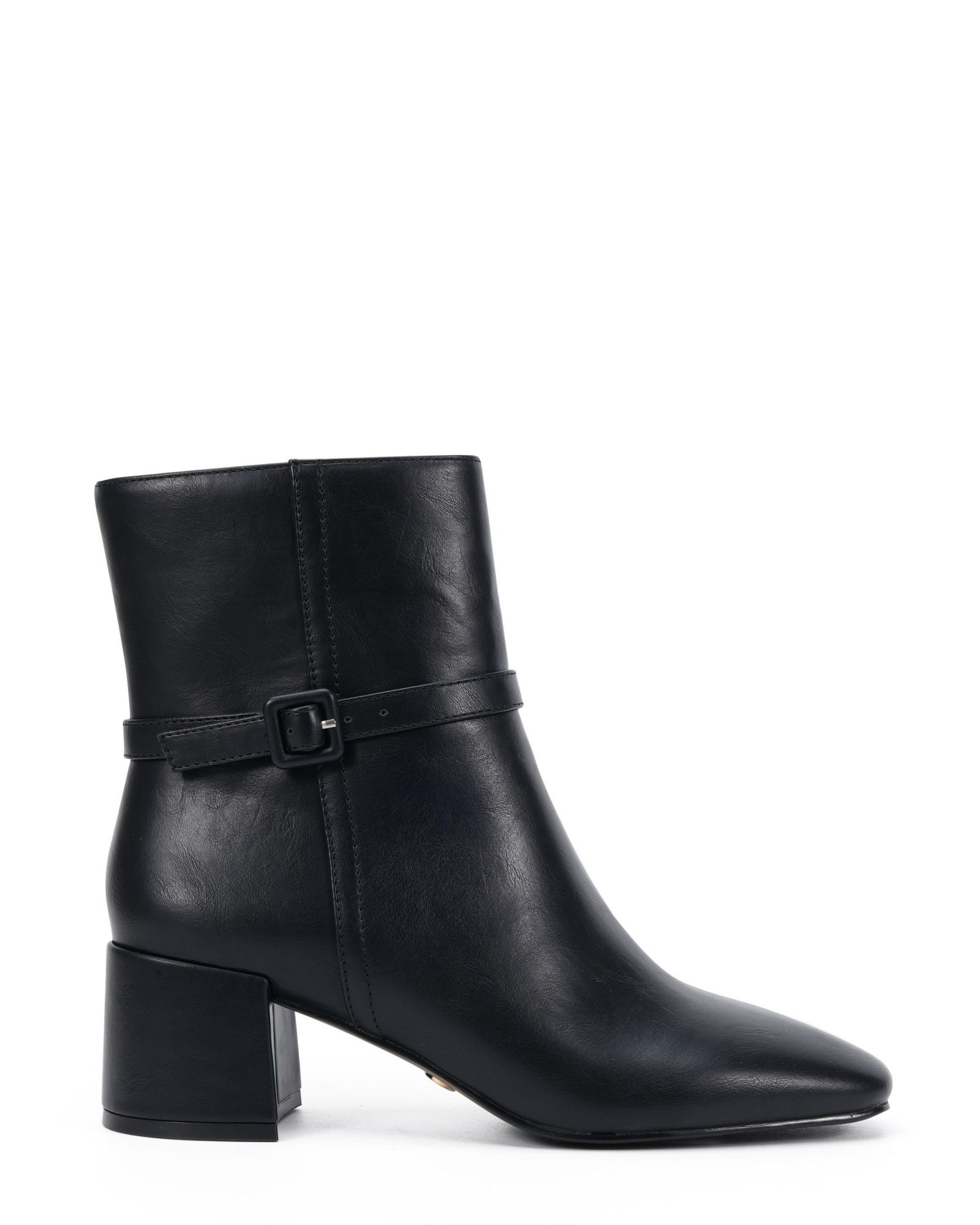 Wide Fit Karla Black Block Heel Buckle Detail Ankle Boot