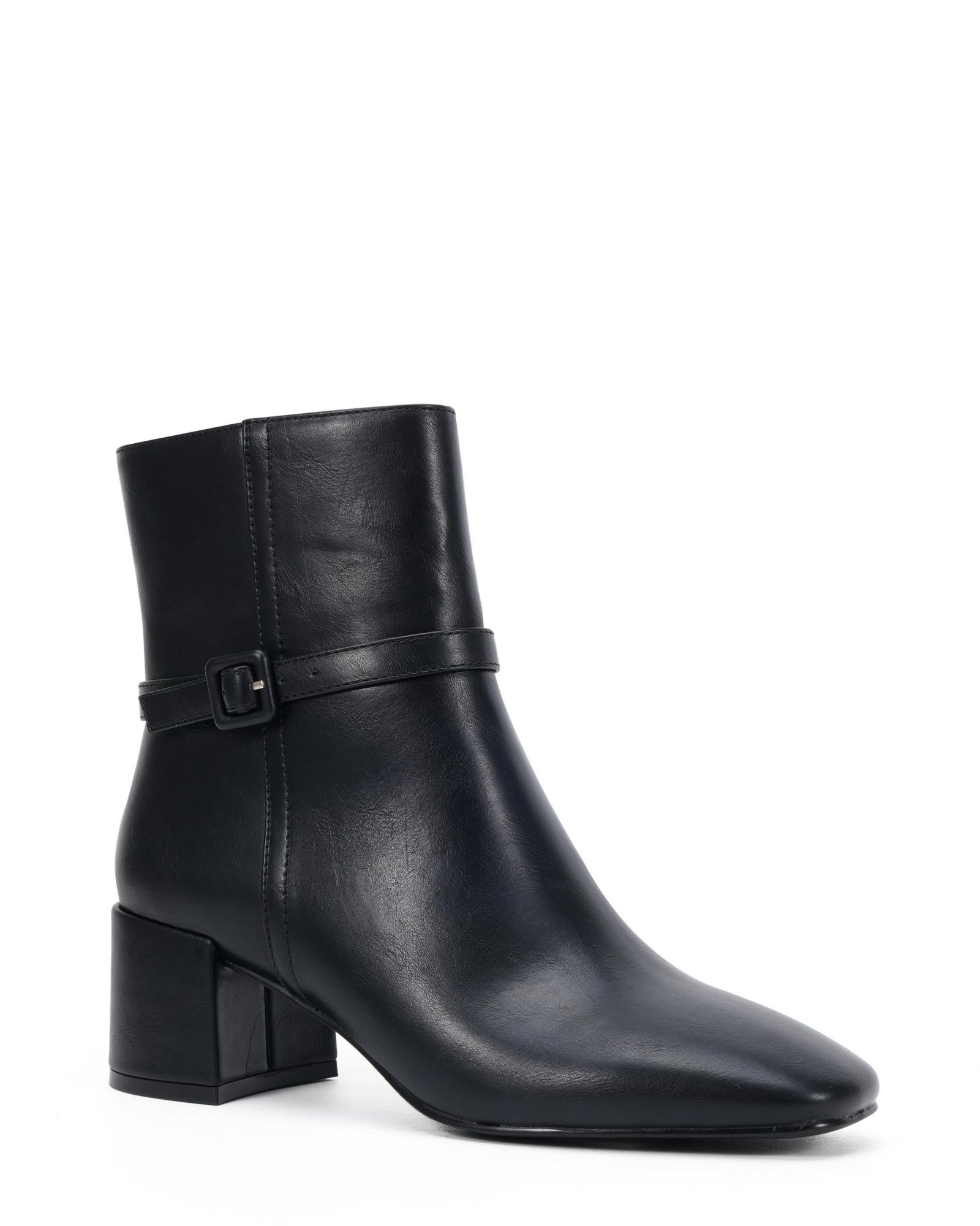 Wide Fit Karla Black Block Heel Buckle Detail Ankle Boot