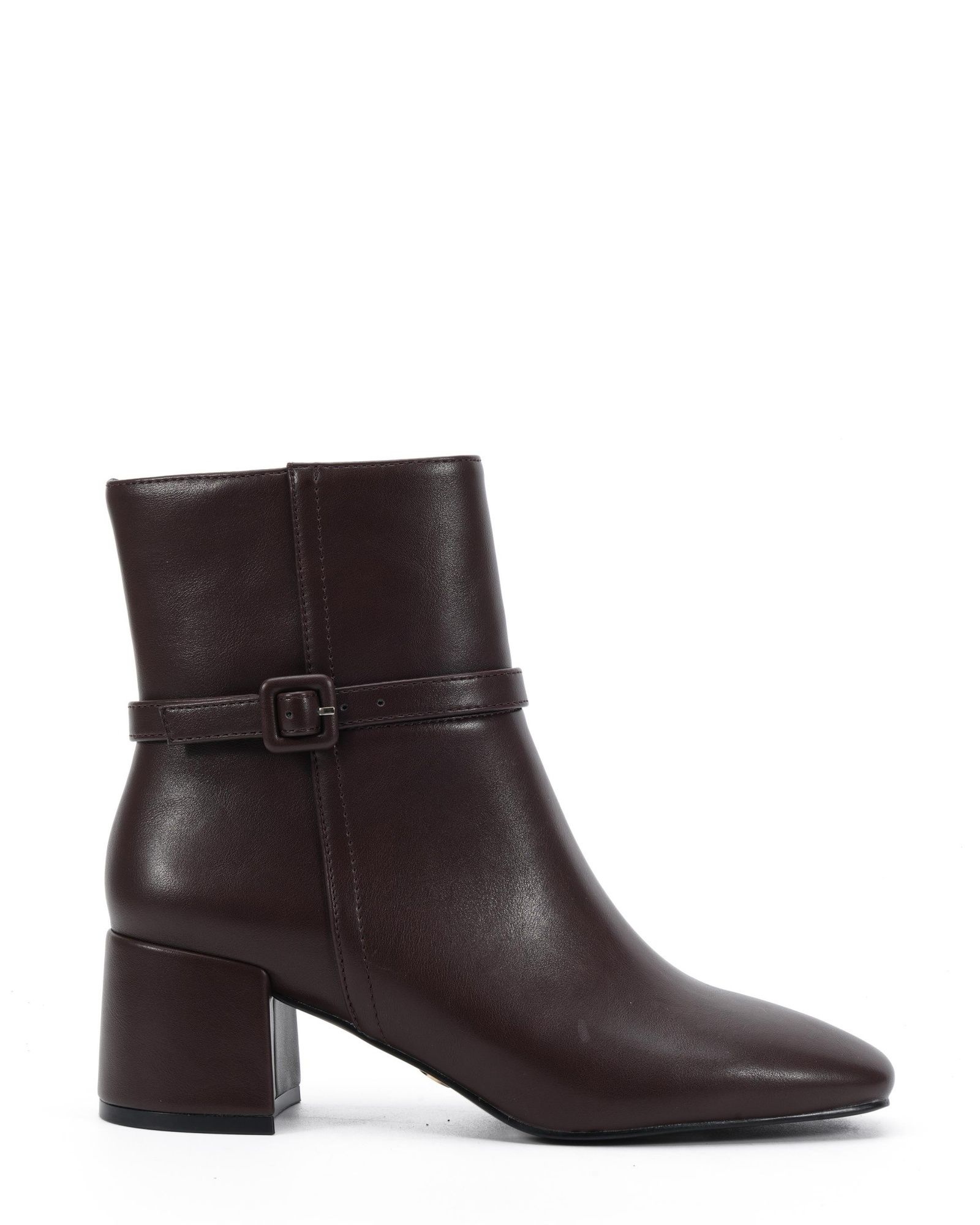 Karla Brown Block Heel Buckle Detail Ankle Boot