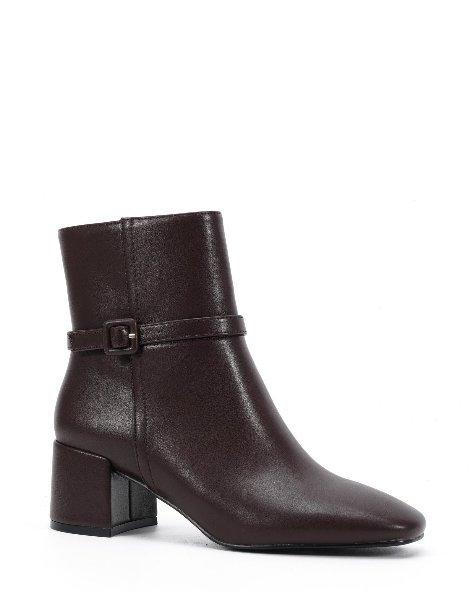 Karla Brown Block Heel Buckle Detail Ankle Boot