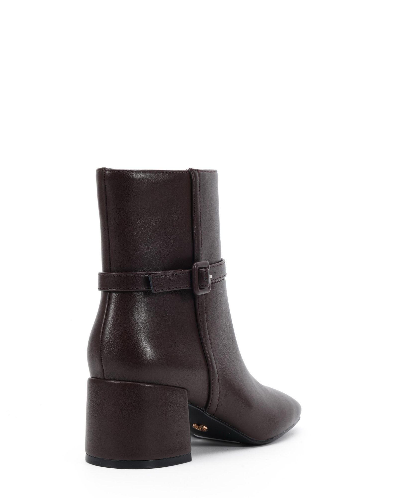 Karla Brown Block Heel Buckle Detail Ankle Boot