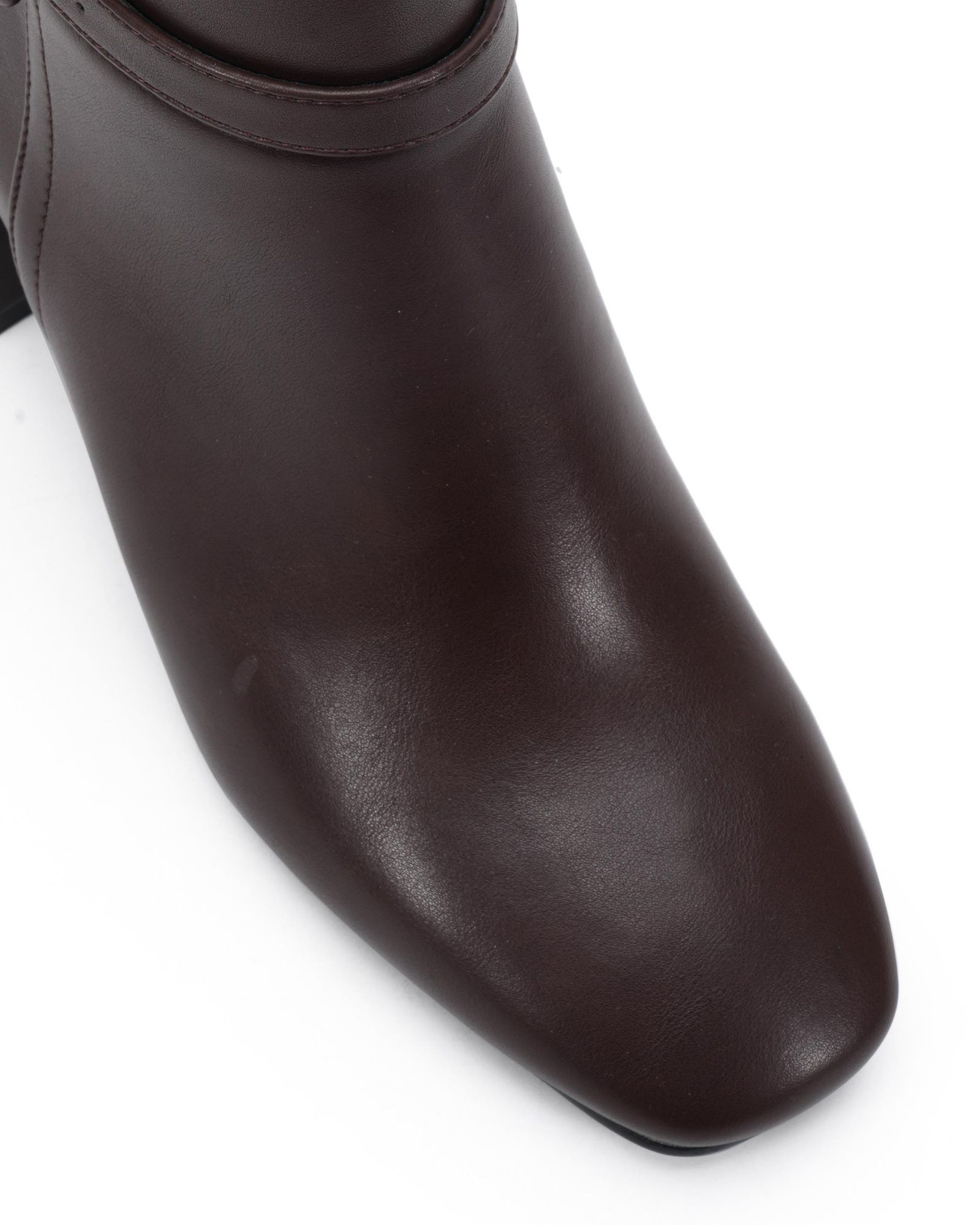Karla Brown Block Heel Buckle Detail Ankle Boot