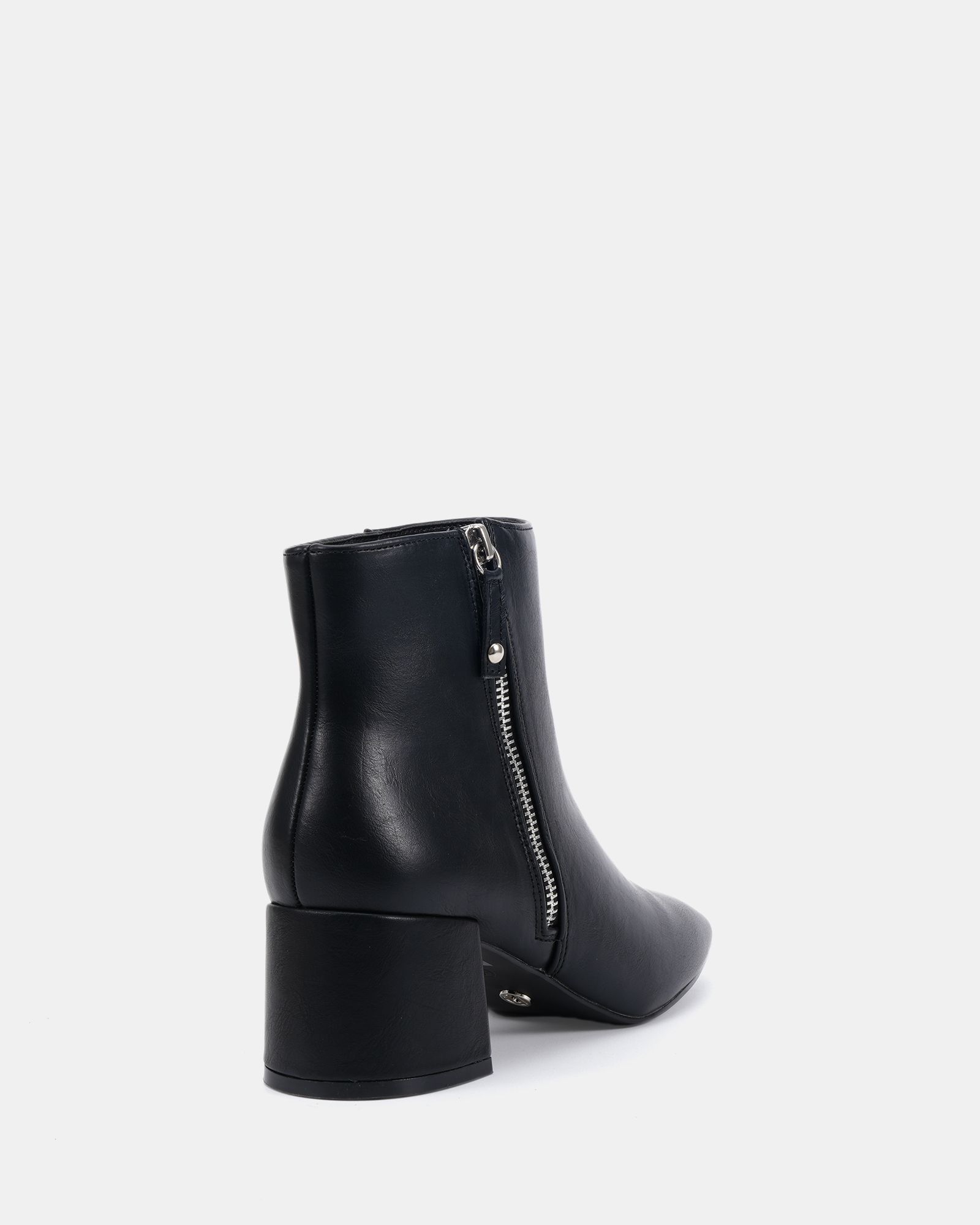 WIDE FIT KATE Black Zip Side Square Toe Block Heel Ankle Boot