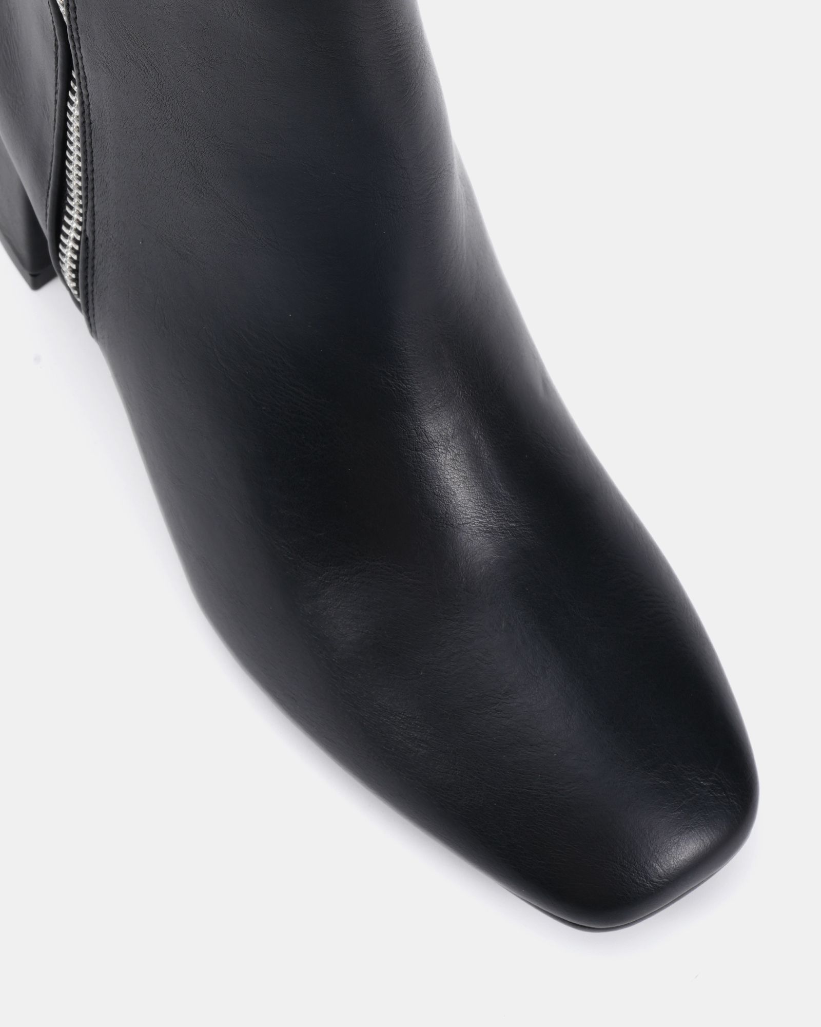 WIDE FIT KATE Black Zip Side Square Toe Block Heel Ankle Boot