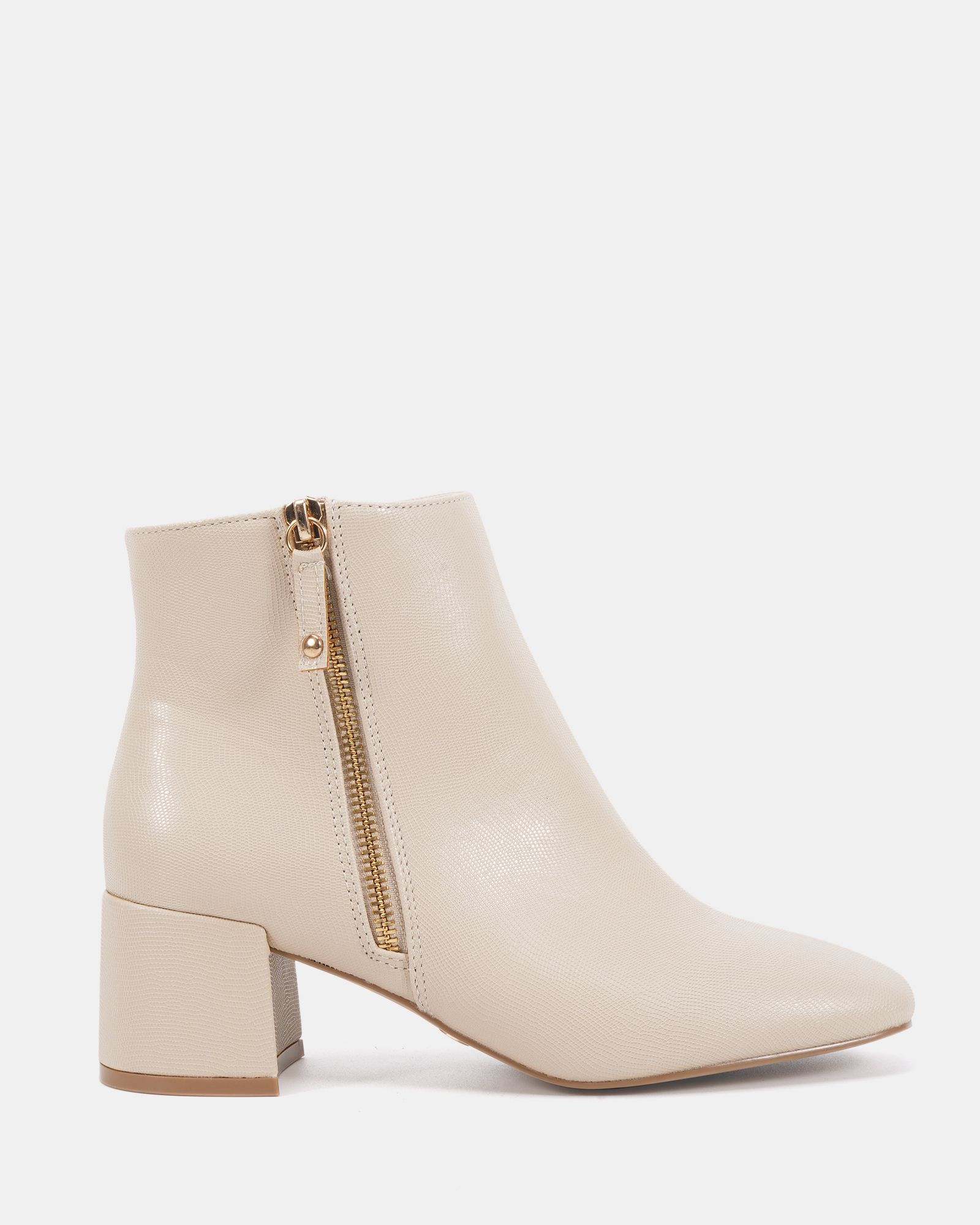 KATE Taupe Zip Side Square Toe Block Heel Ankle Boot