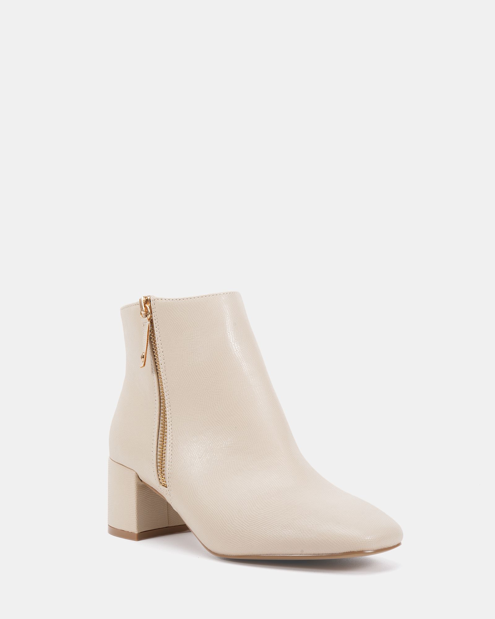 WIDE FIT KATE Taupe Zip Side Square Toe Block Heel Ankle Boot