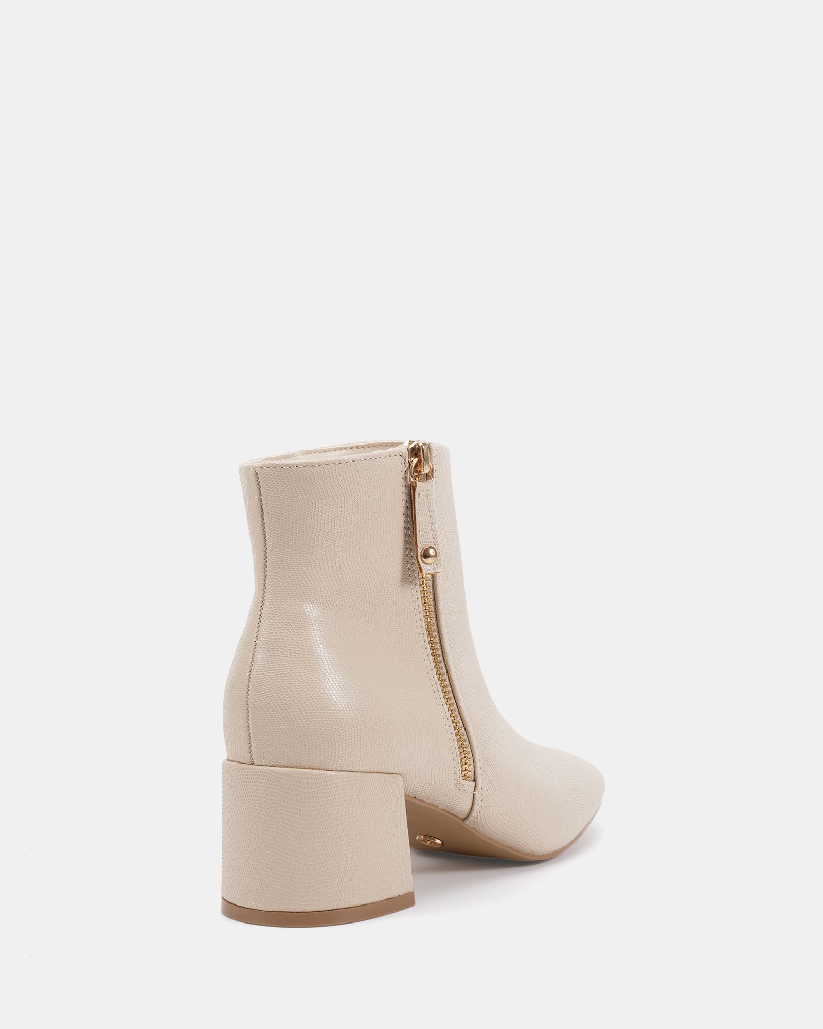 KATE Taupe Zip Side Square Toe Block Heel Ankle Boot