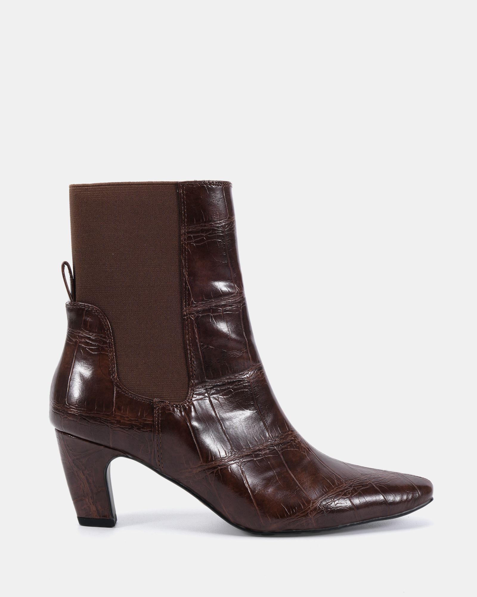 KENNEDY Brown Curved Mid Heel Chelsea Ankle Boot