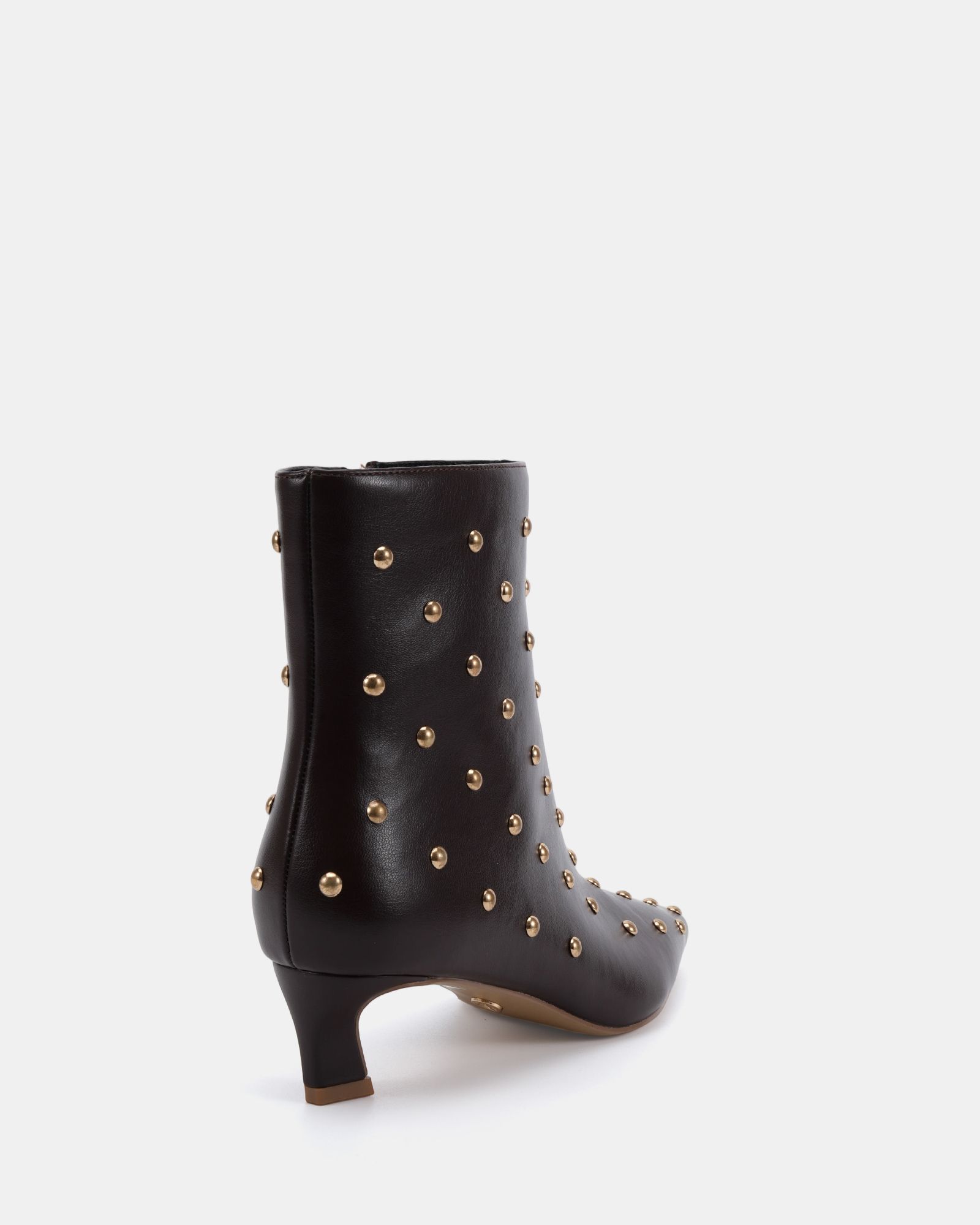 Wide Fit Kiki Brown Studded Low Heel Ankle Boot