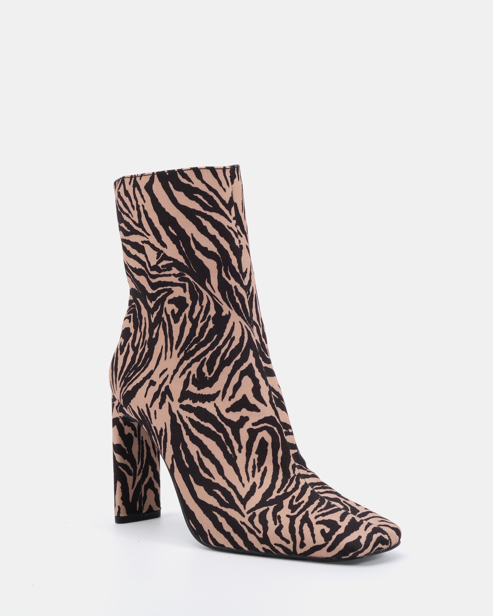 WIDE FIT KIRA Tiger Slim High Block Heel Square Toe Ankle Boo