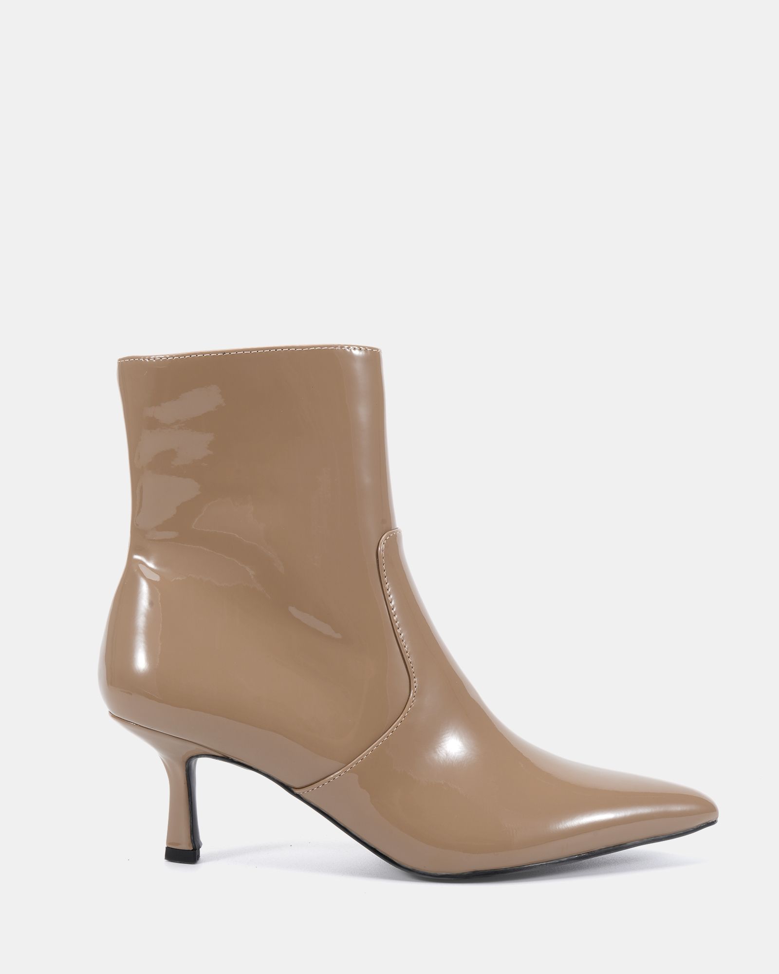 KYLIE Taupe Mid Stiletto Heel Point Ankle Boot
