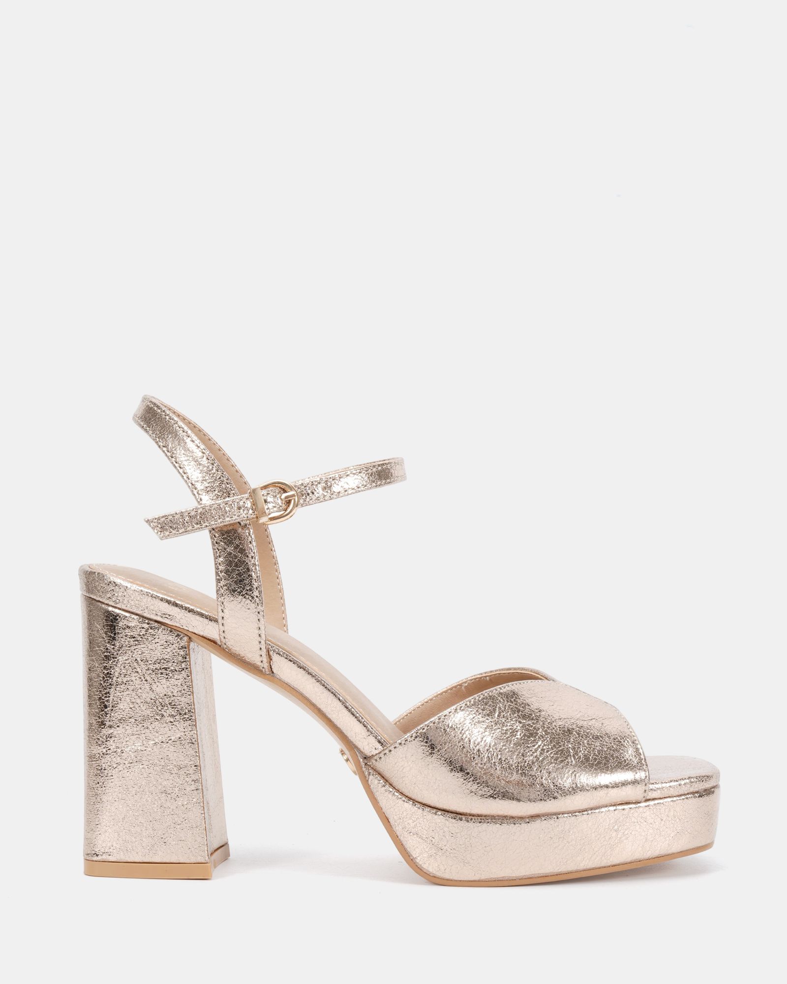 Lucie Gold Platform Block Heel Sandal