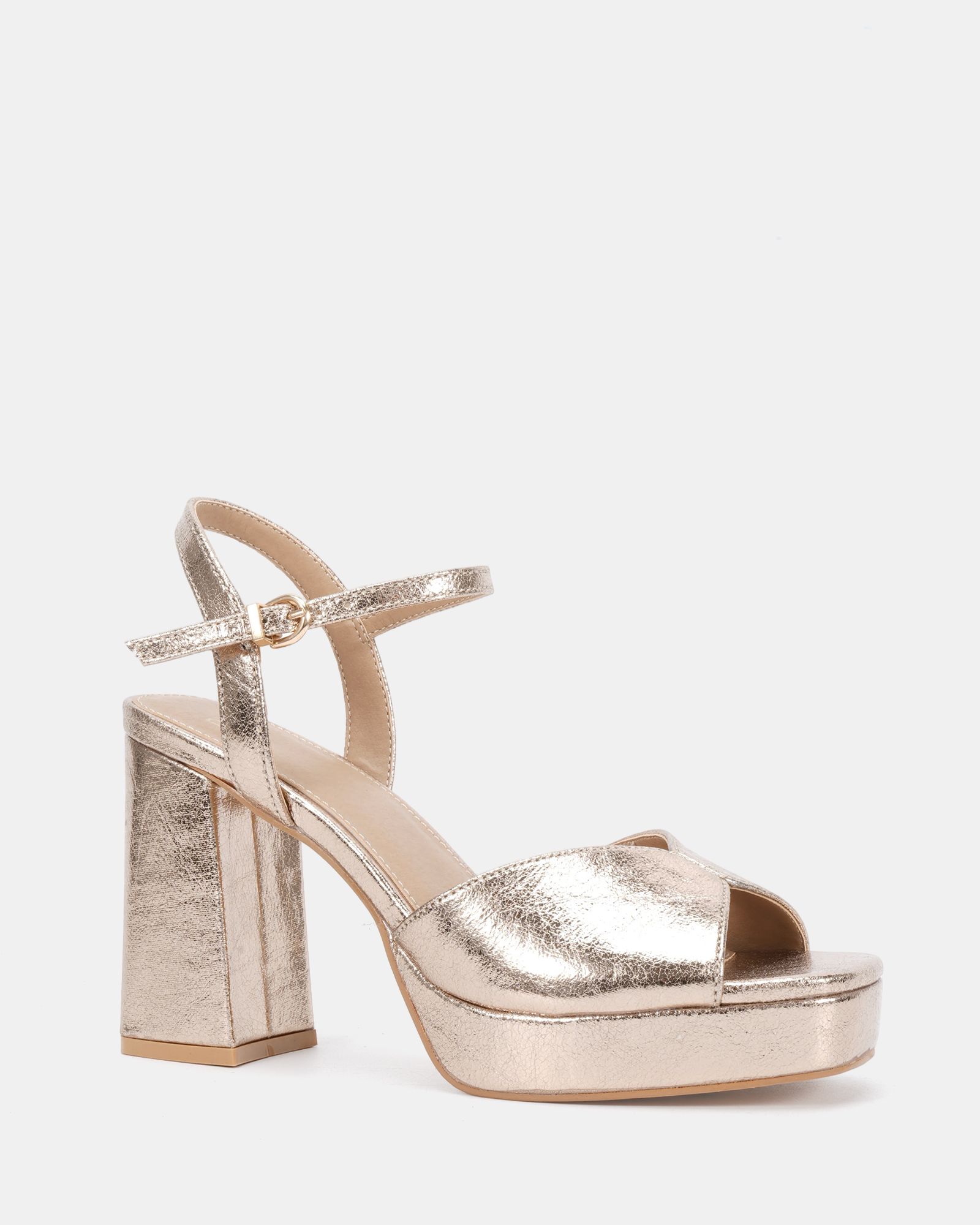 Wide Fit Lucie Gold Platform Block Heel Sandal