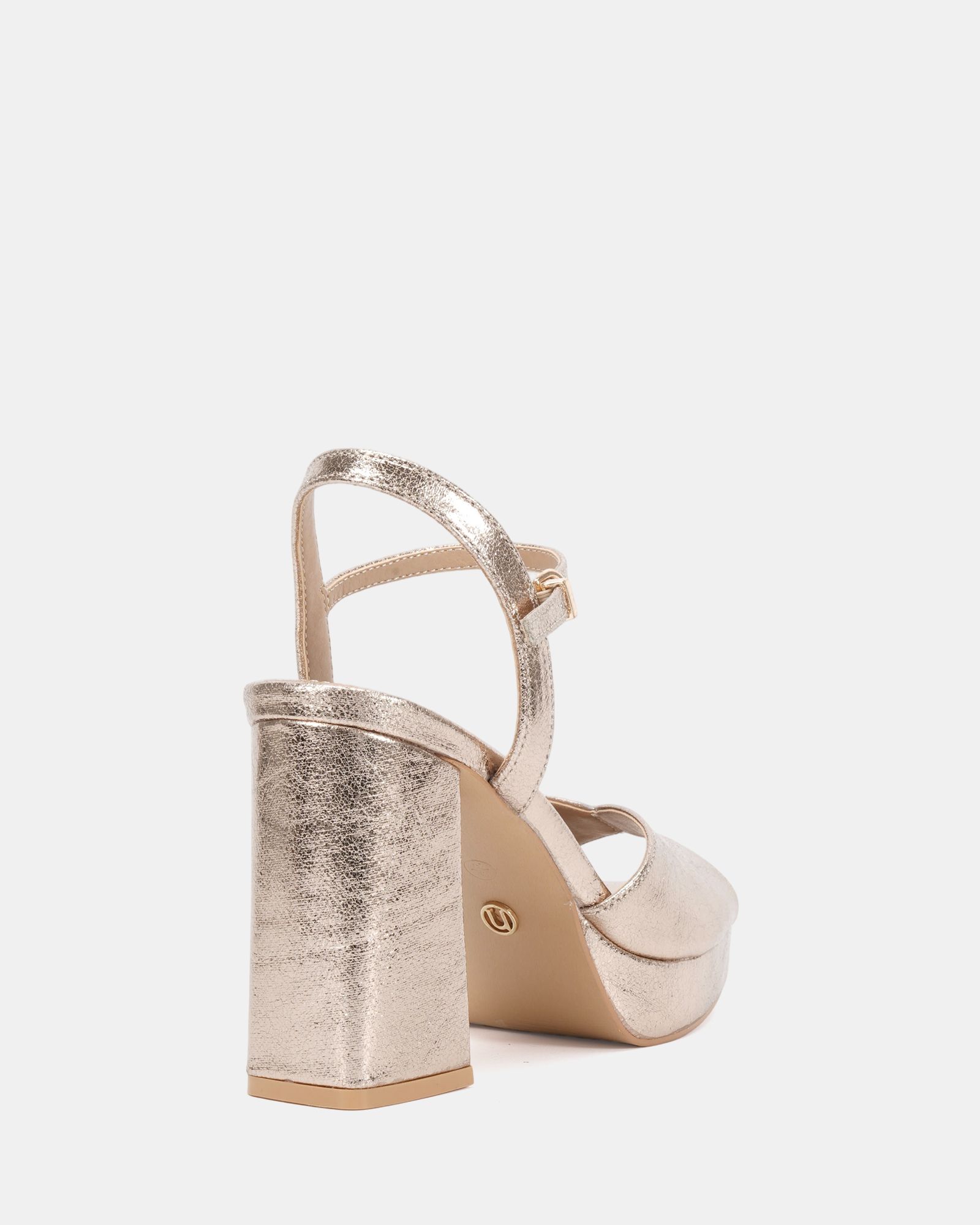 Lucie Gold Platform Block Heel Sandal