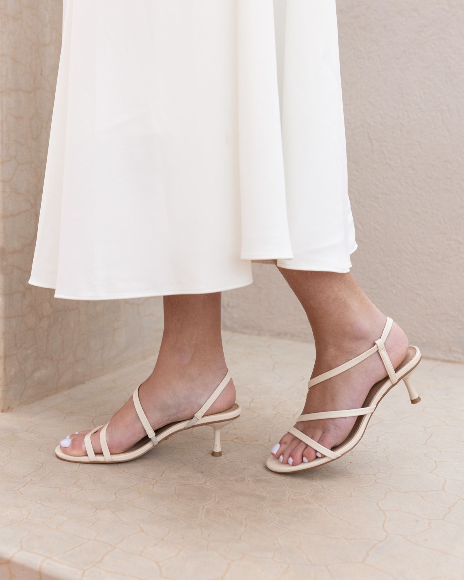LUNA Off White Low Heel Strappy Sandal