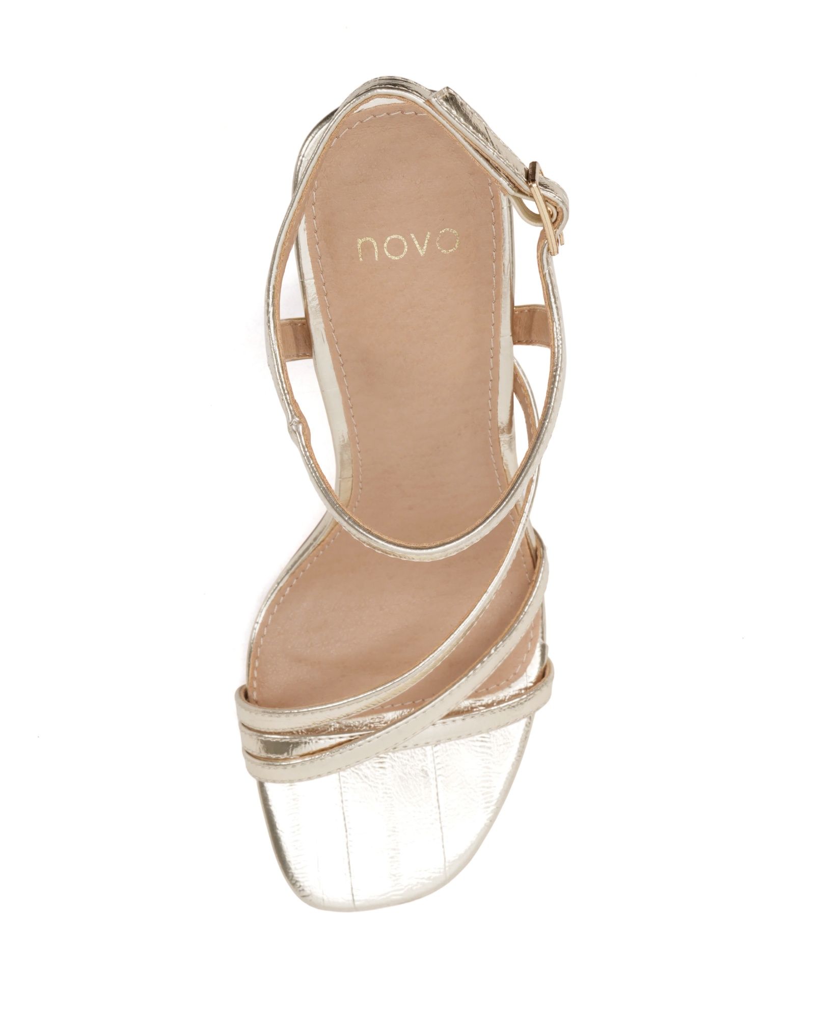 Molly Gold Strappy Slim Block High Heel Sandal
