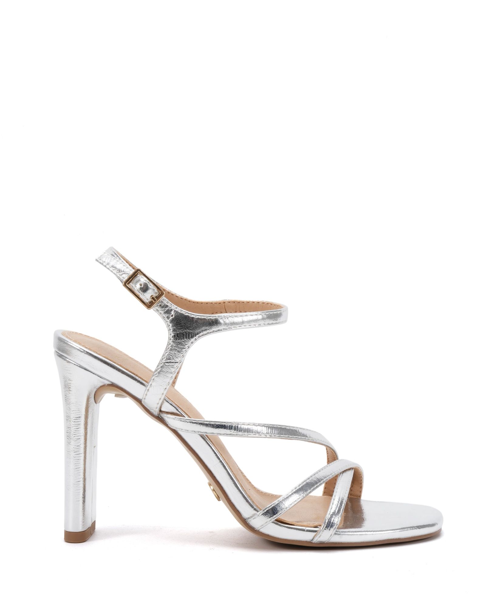 Molly Silver Strappy Slim Block High Heel Sandal