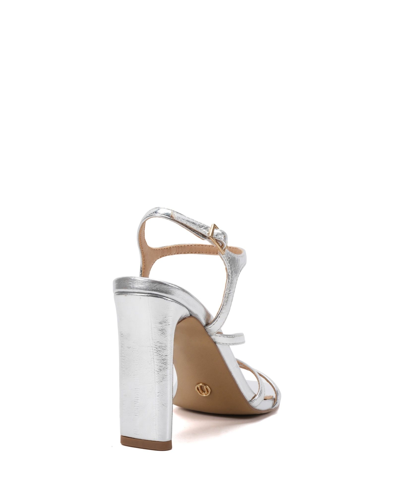 Wide Fit Molly Silver Strappy Slim Block High Heel Sandal