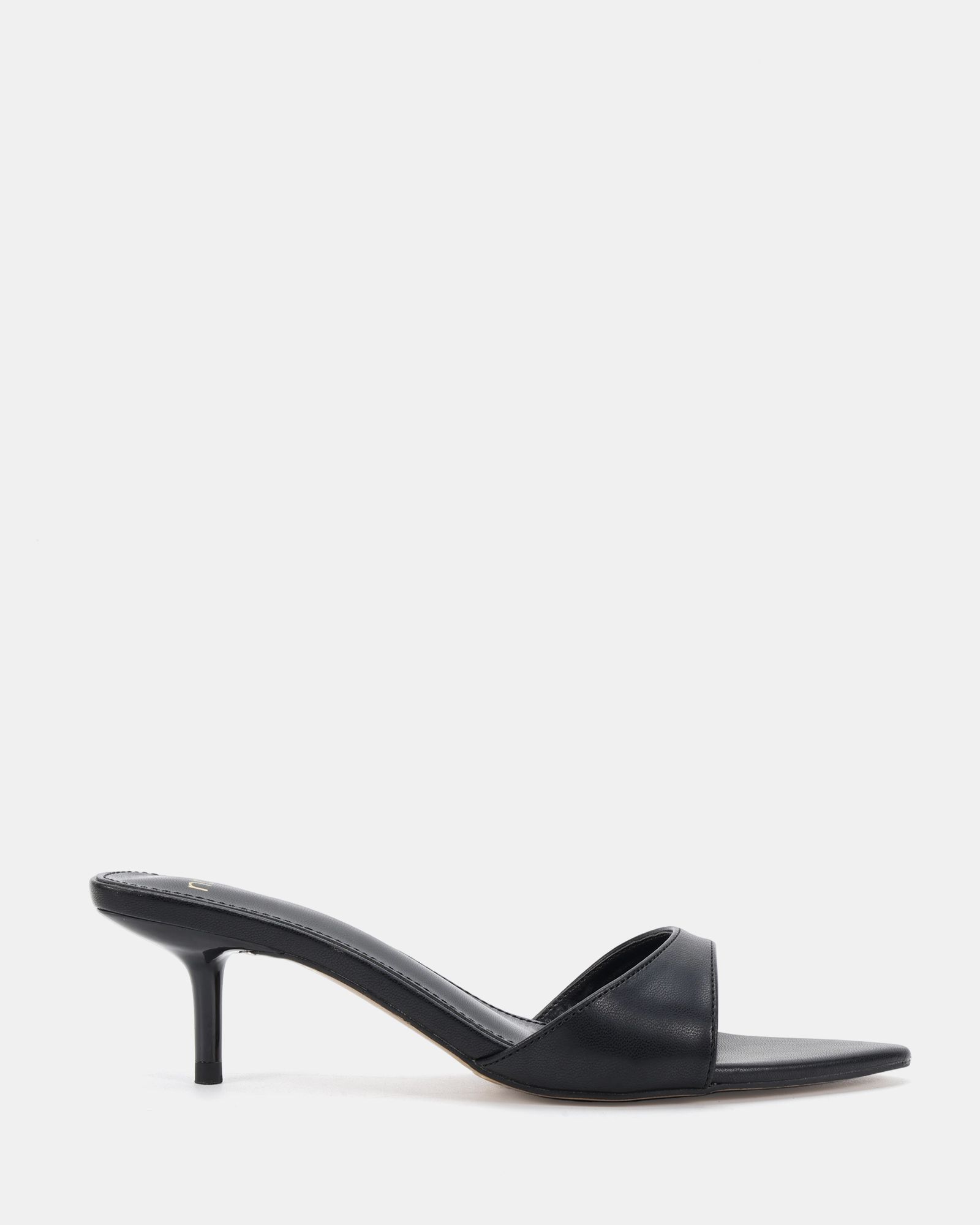 Rachel Black Mid Heel Pointed Toe Mule Sandal