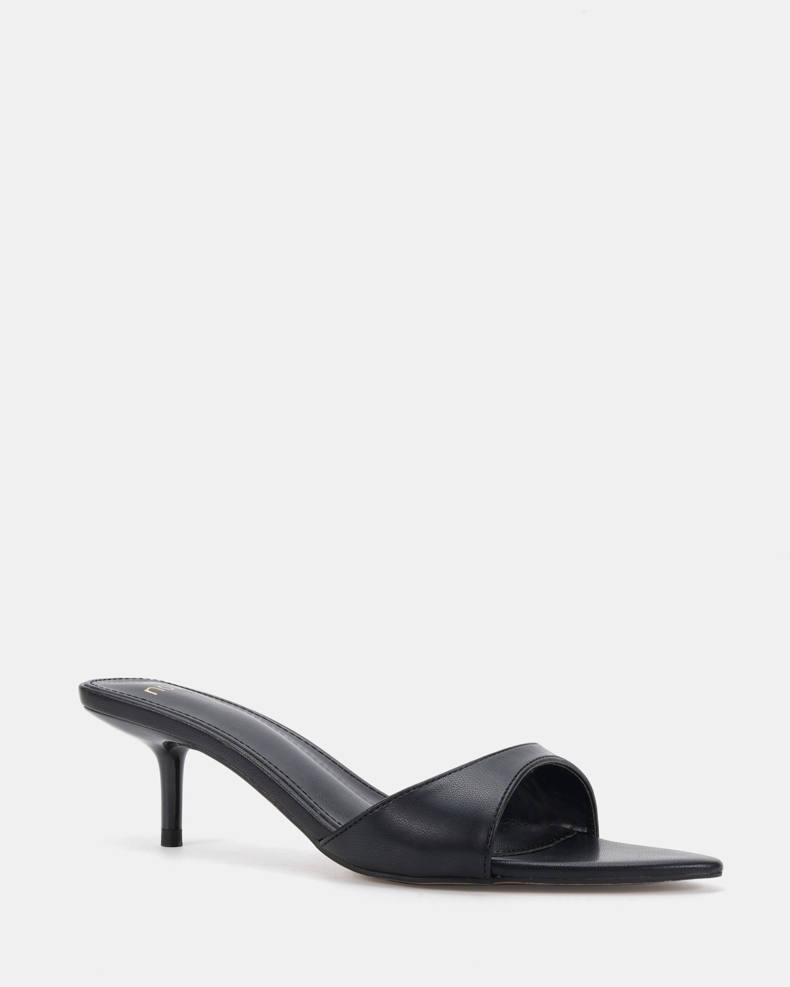 Rachel Black Mid Heel Pointed Toe Mule Sandal