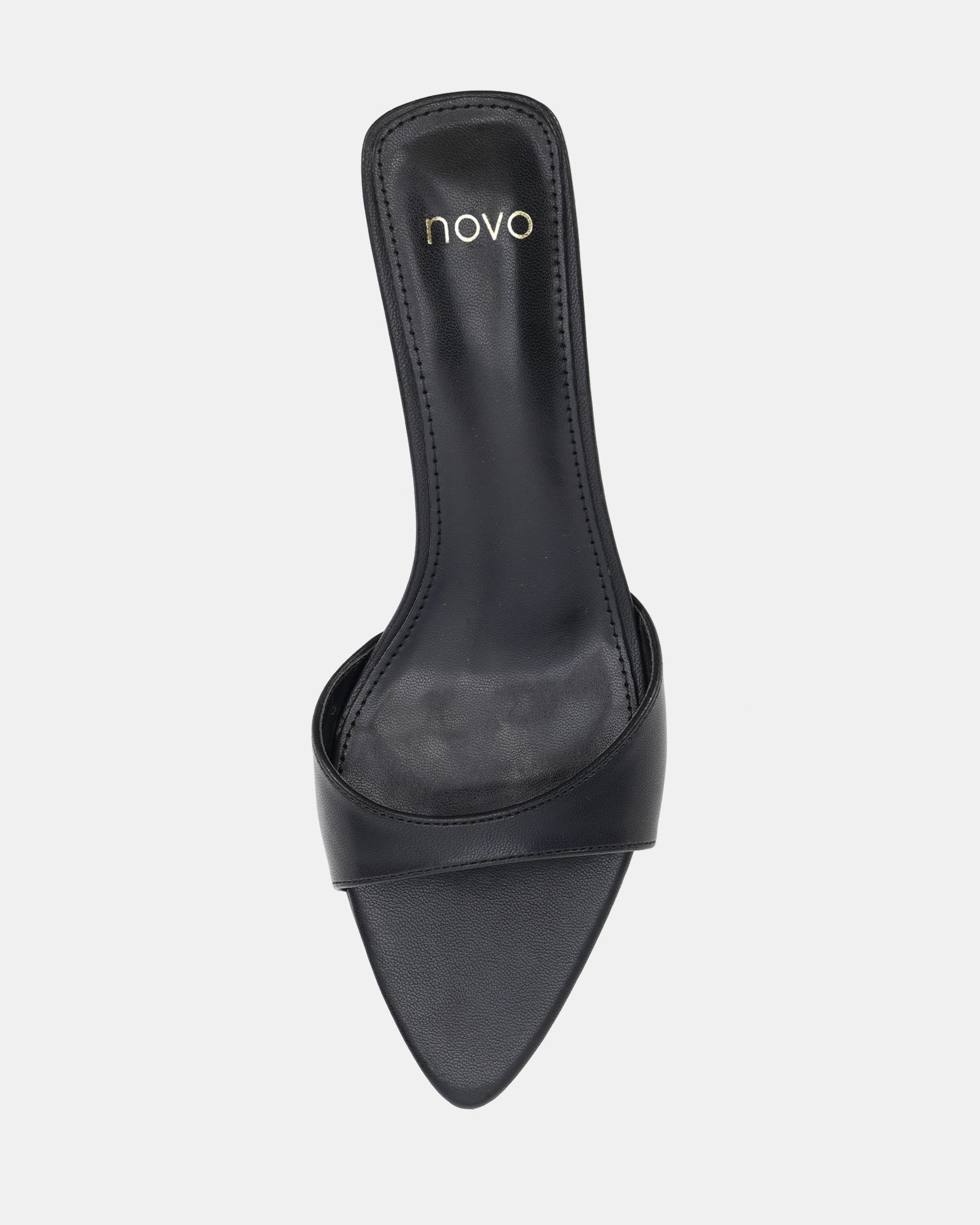 Rachel Black Mid Heel Pointed Toe Mule Sandal