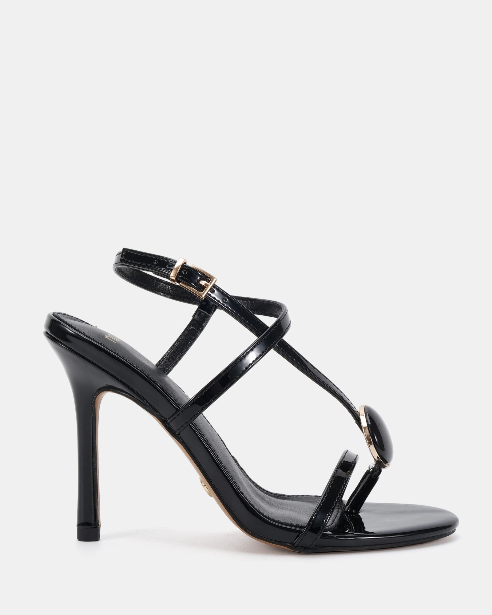 Riley Black High Heel Trim Detail Strappy Stiletto Sandal
