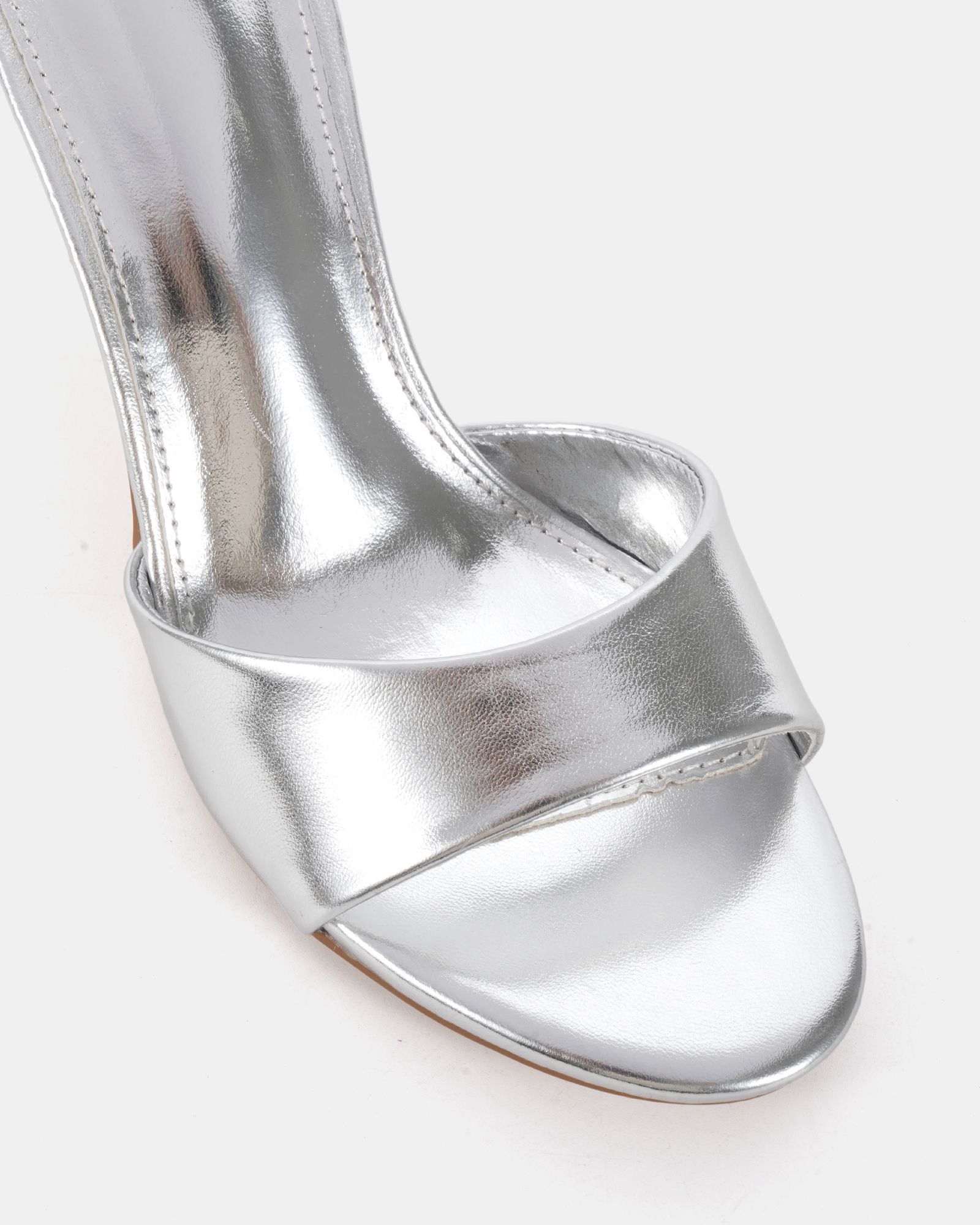 Rosie Silver Heeled Mule Stiletto Sandal