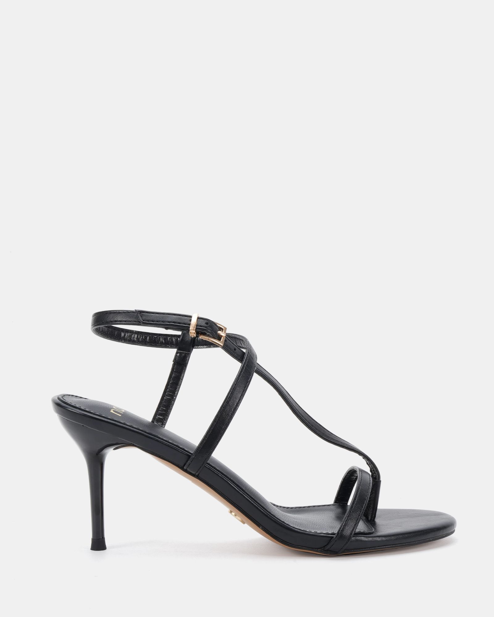 Rosselyn Black Mid Heel Strappy Stiletto Sandal