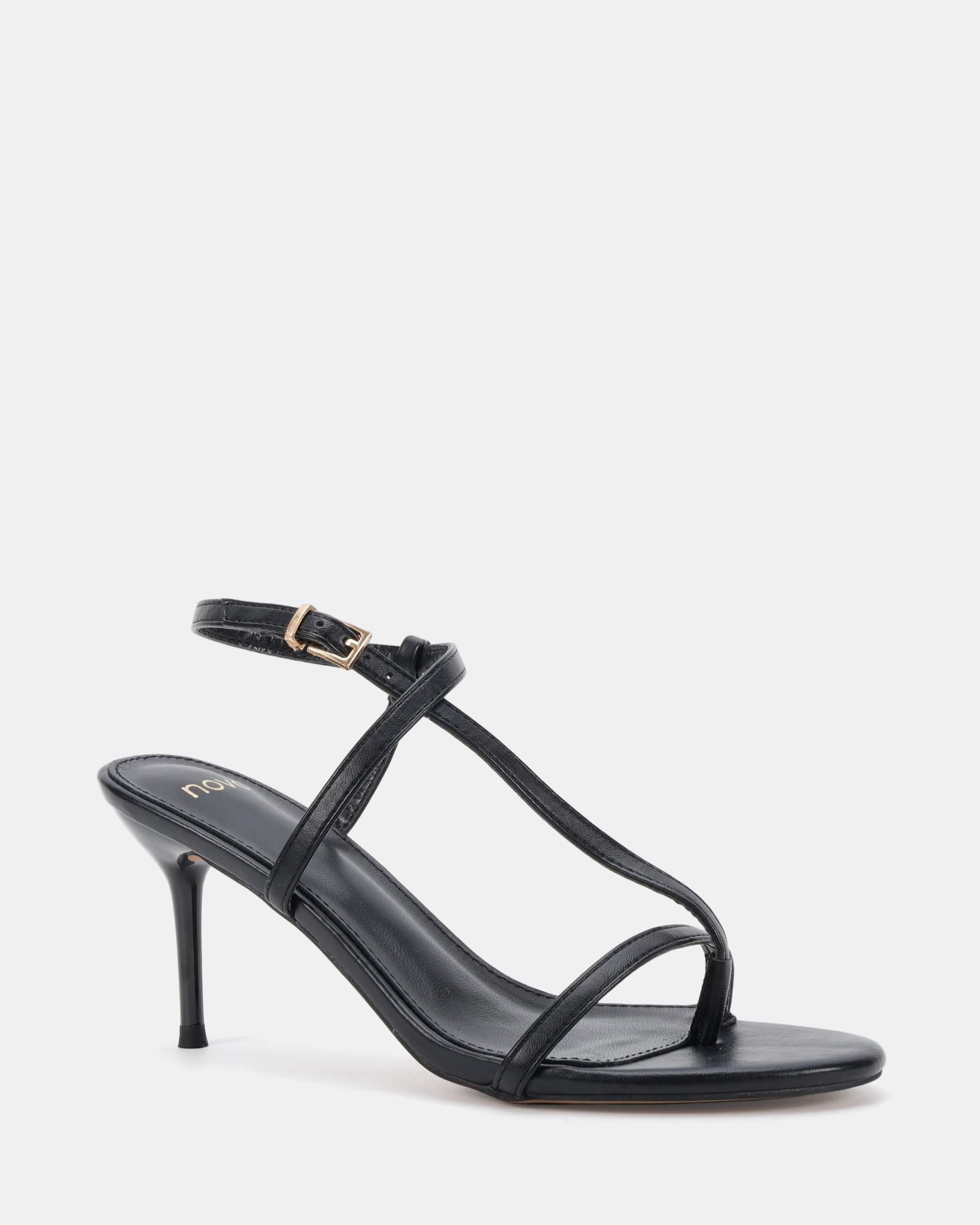 Rosselyn Black Mid Heel Strappy Stiletto Sandal