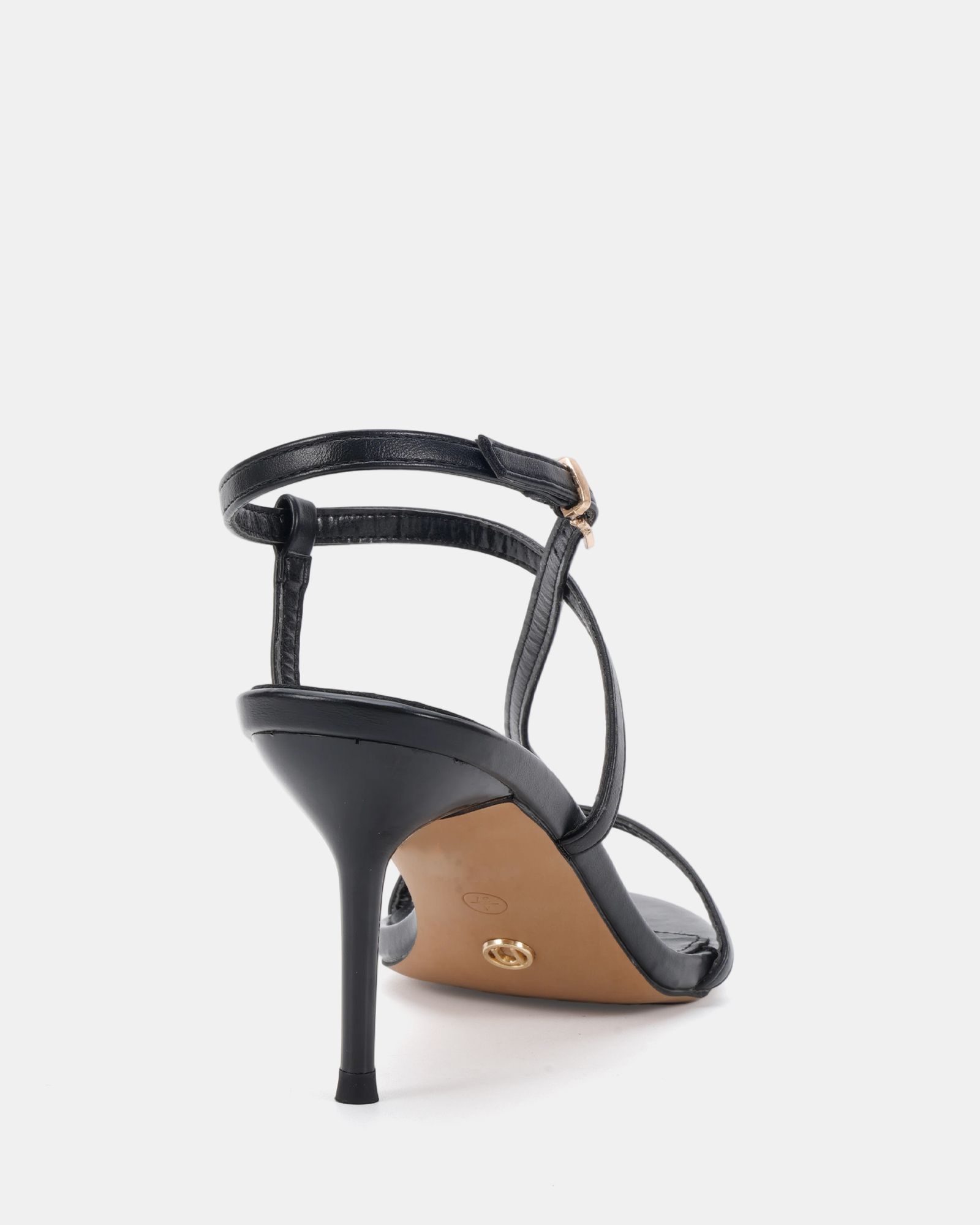 Rosselyn Black Mid Heel Strappy Stiletto Sandal