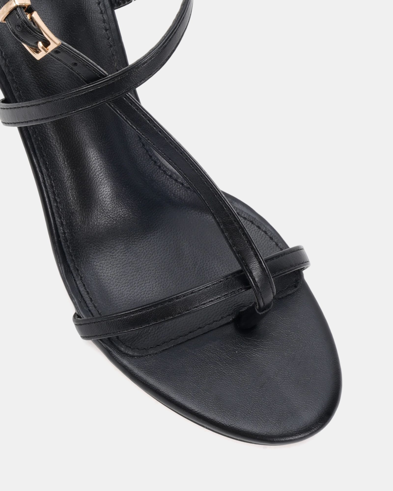 Rosselyn Black Mid Heel Strappy Stiletto Sandal