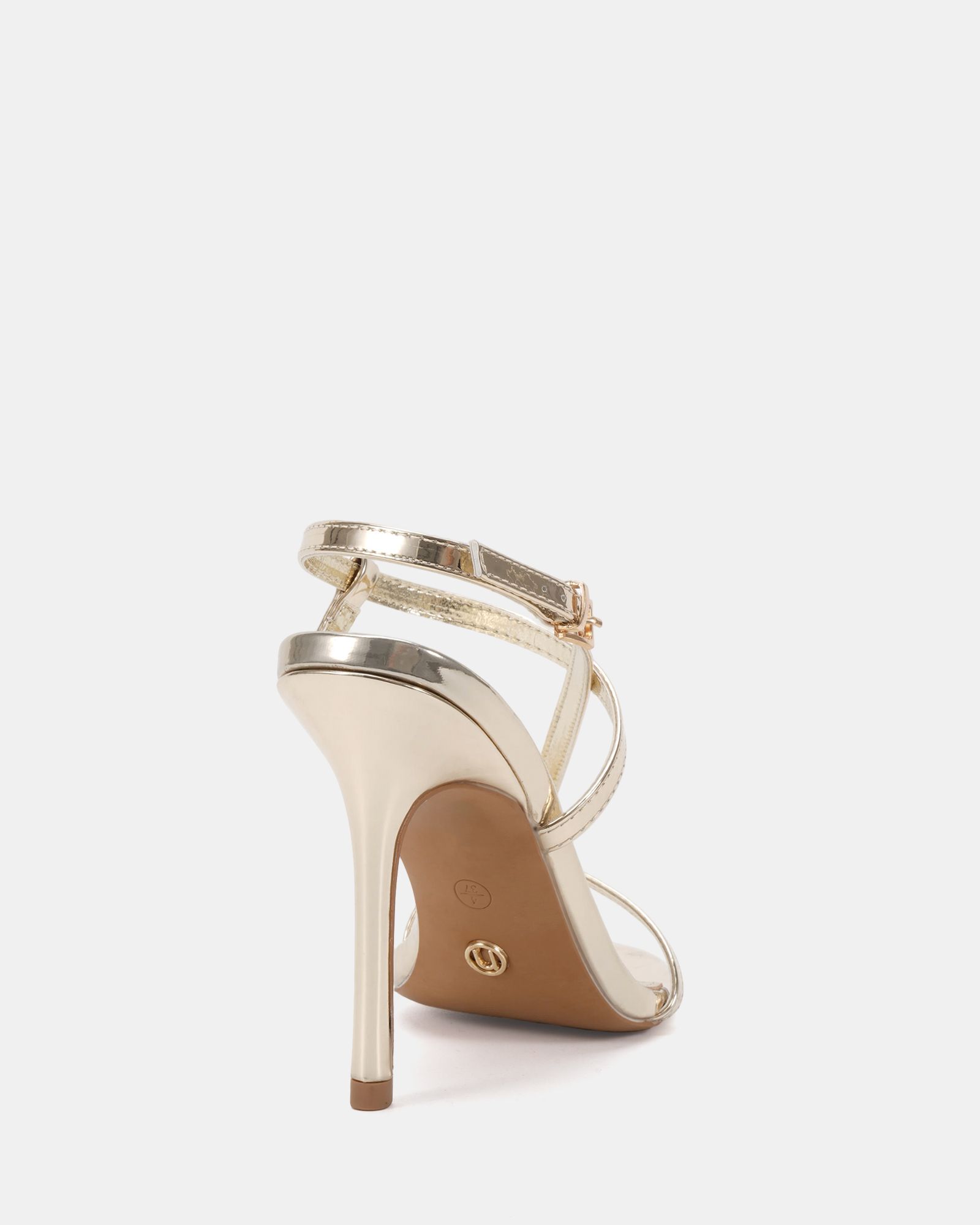 Rowan Gold High Heel Strappy Stiletto Sandal