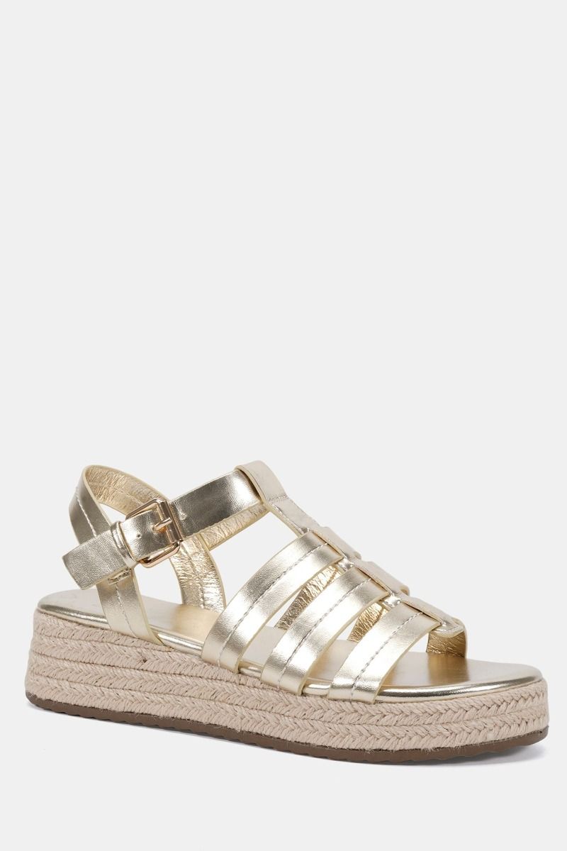 Tallie Gold Espadrille Gladiator T Bar Sandal