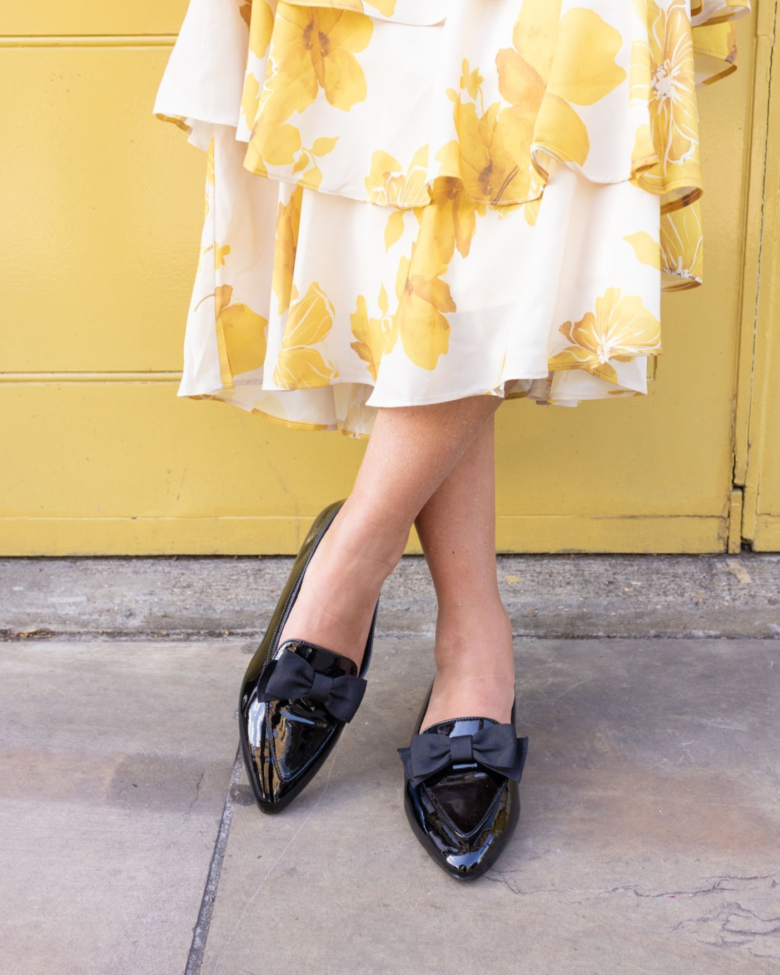 WIDE FIT COCO Black Bow Flat Point Shoe